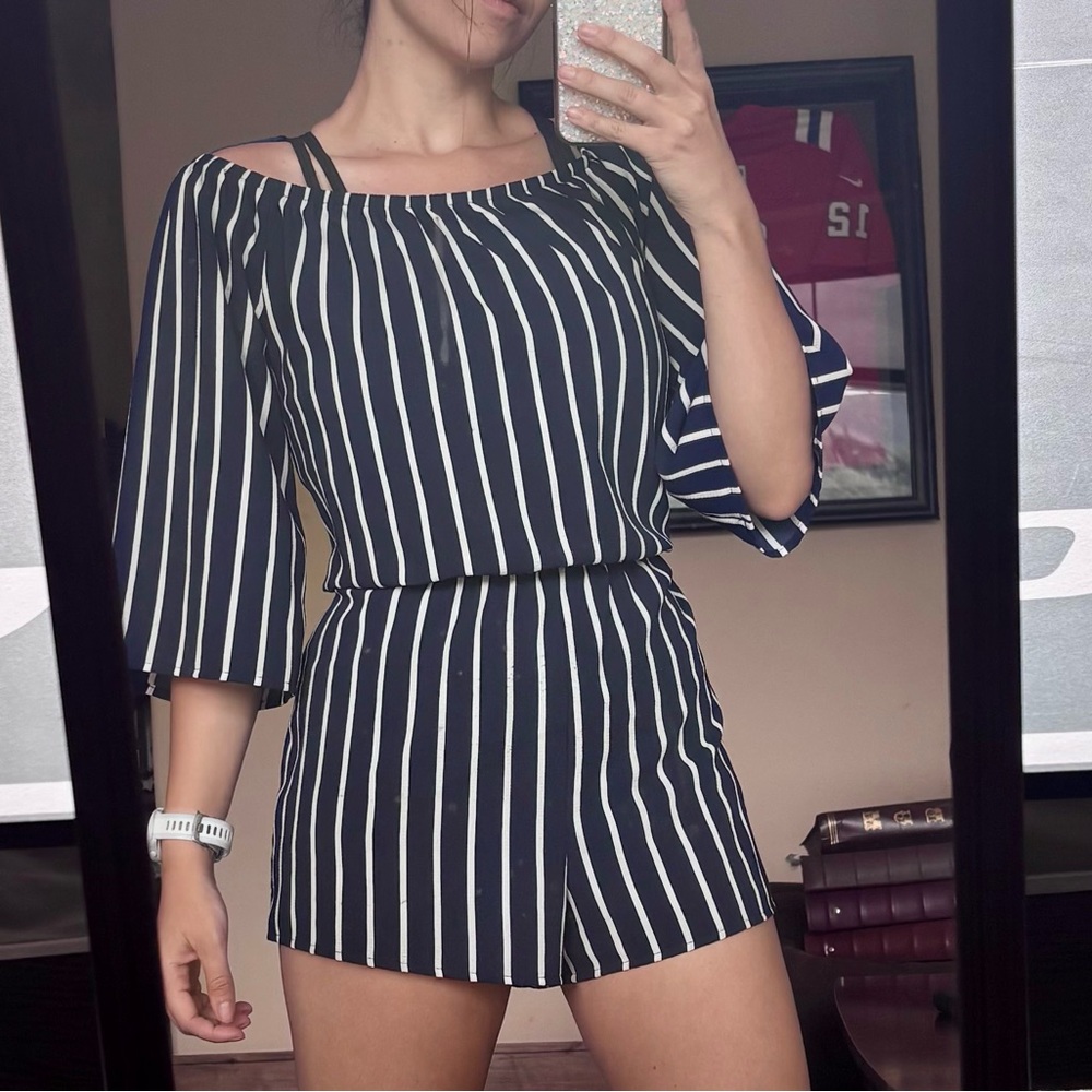 Striped Navy and White romper